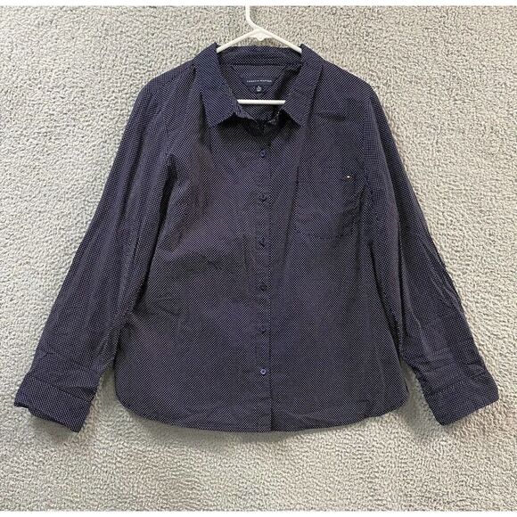 Tommy Hilfiger Shirt Womens XL Blue Polka Dot Button Down Long Sleeve Collared - Picture 1 of 8